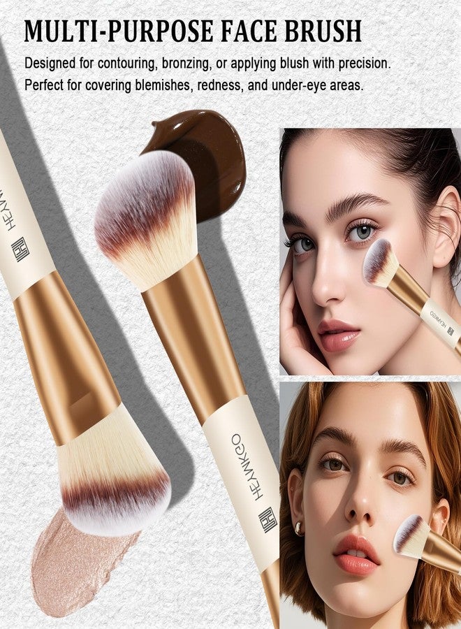 HEYMKGO Makeup Brushes Set, 6Pcs Double-ended Foundation Contour Concealer Powder Eyeshadow Brush for Liquid, Cream, Powder for Blending Buffing Professional Face Brush Set Tools(Apricot) - Image 3